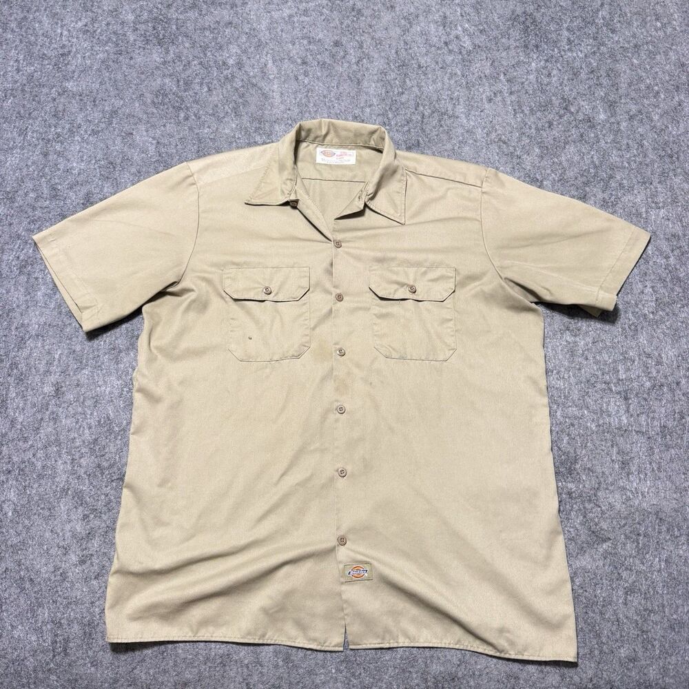 Dickies 1574 Work Shirt Mens XL Khaki Distressed Skater Grunge Boxy Short Sleeve